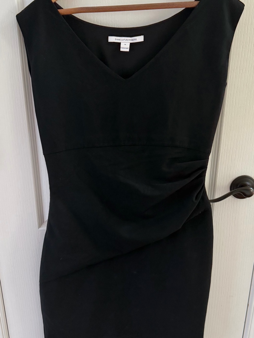 Diane Von Furstenberg Black V-Neck Midi Sheath Dress
